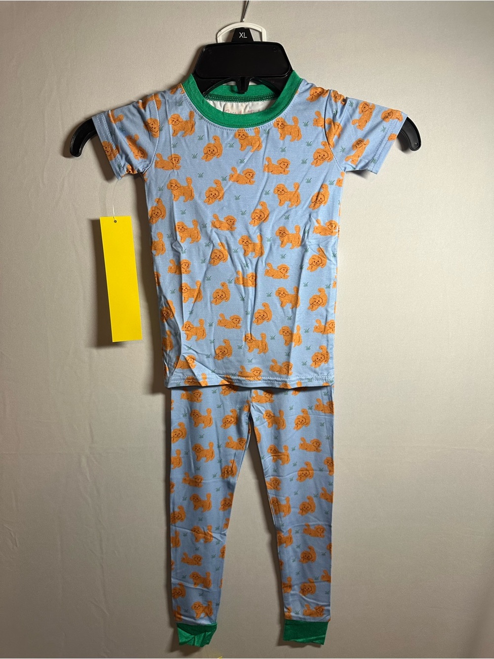 Kids Blue Puppy Print Pajama Set with Green Trim - Brand Unspecified